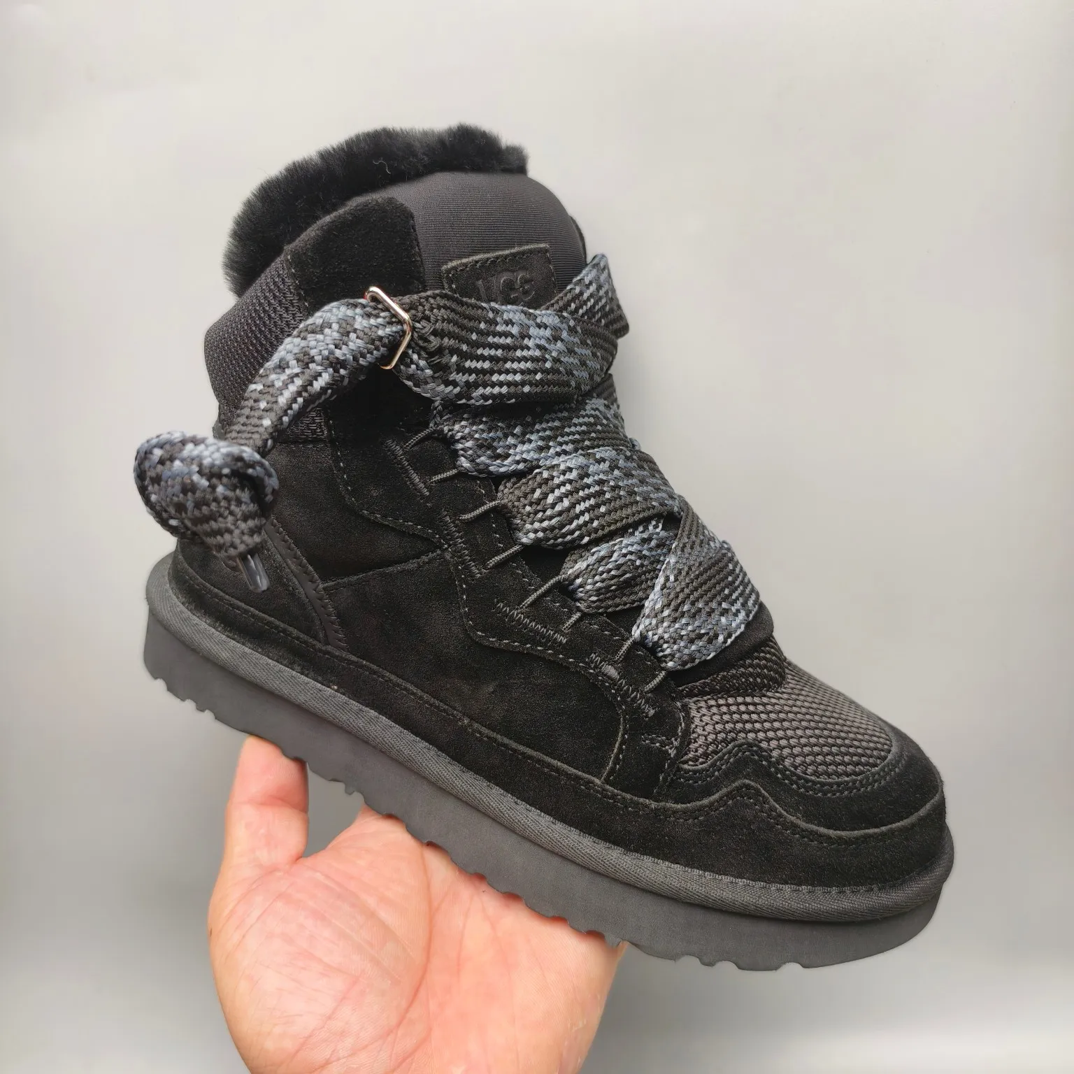 💰640 UGG sheepskin all-in-one snow boots 5390 wide lace breathable mesh casual boots Color: Maroon Black Sand Size: 35-41